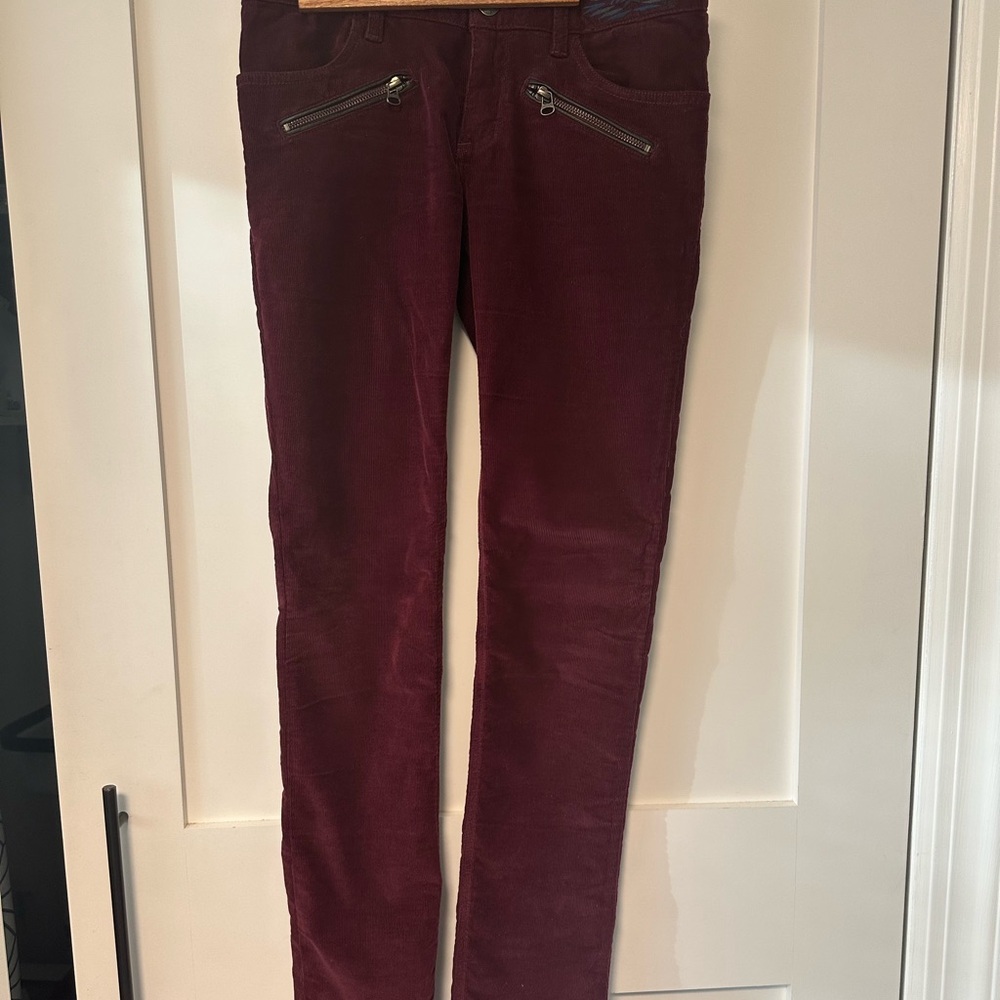 Burgundy Zadig Voltaire New Ava Corduroy Pants with Zipper Pockets